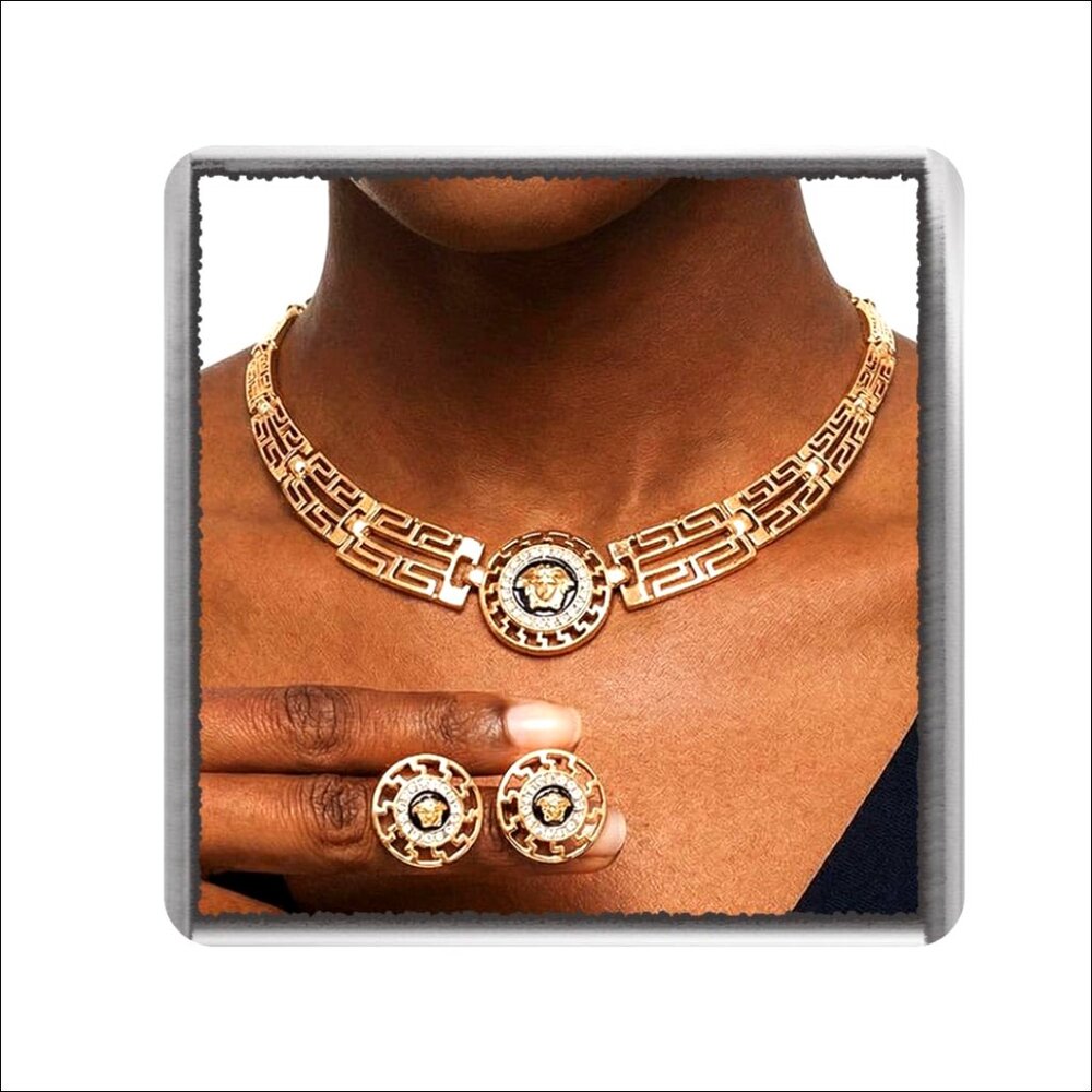 Alloy Rhinestone Jewelry Set with Lion Head Choker and Earrings